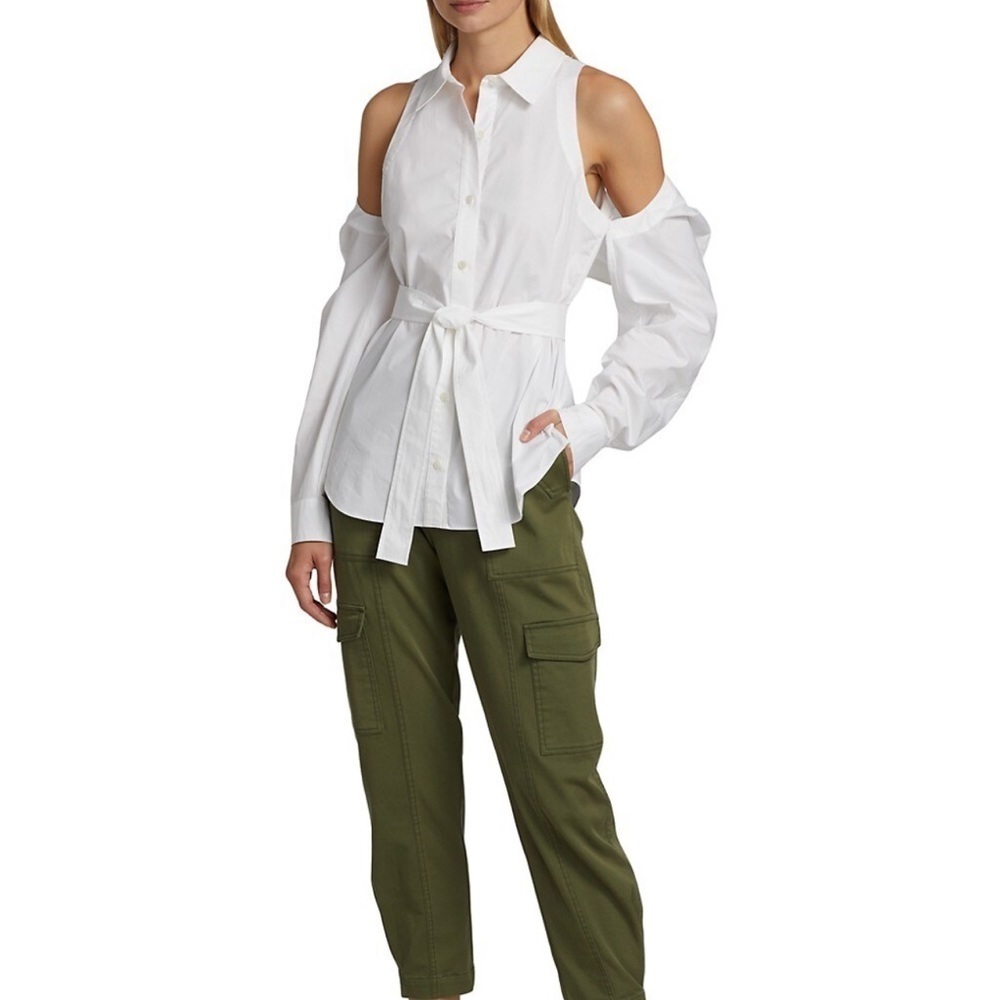10 Crosby Derek Lam White Cold-Shoulder Button-Down Shirt